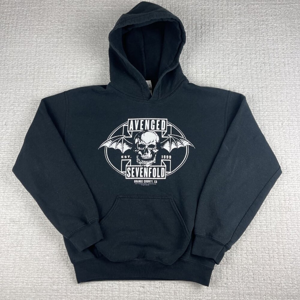 Avenged Sevenfold VTG 2014 Tour merch faded graphic logo hoodie Men S Goth Skull